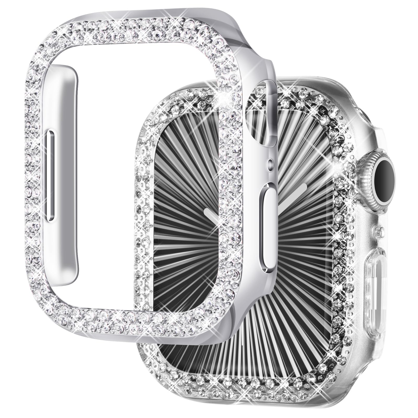 NewWays NewWays 2-Pack Bling Apple Watch Cases 38mm - Protective Bumper for Series 1/2/3 (Silver/Clear)