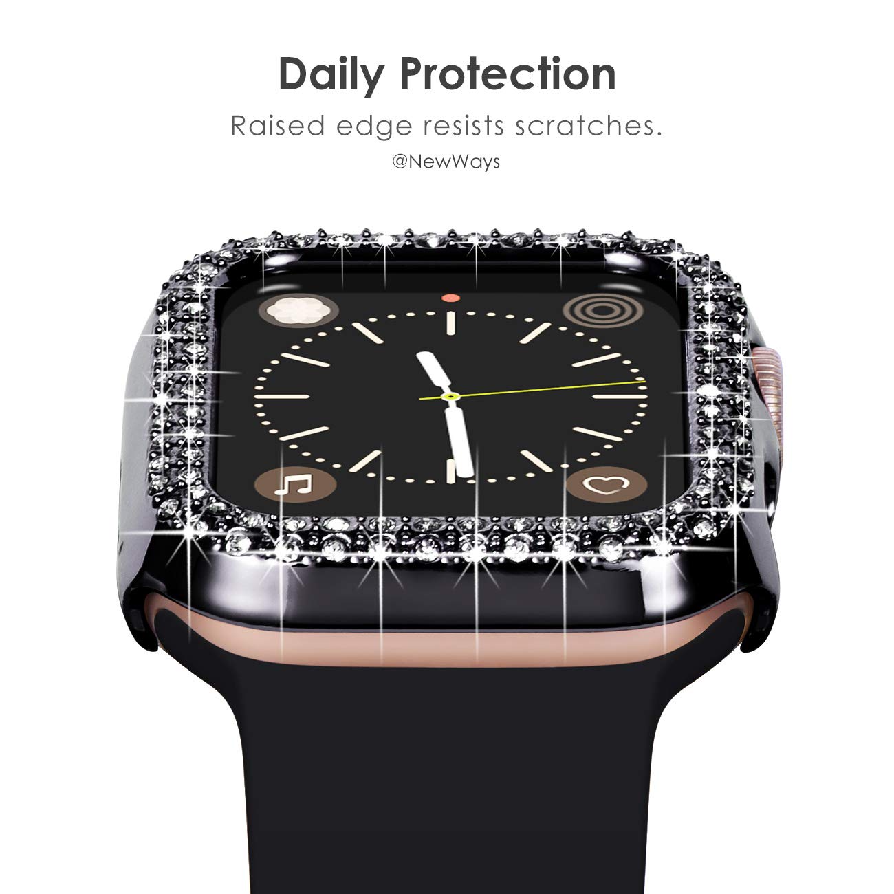 NewWays NewWays 2-Pack Bling Apple Watch Cases 38mm - Stylish Protective Bumper for Series 1/2/3 (Black/Clear) - View 3 of 7