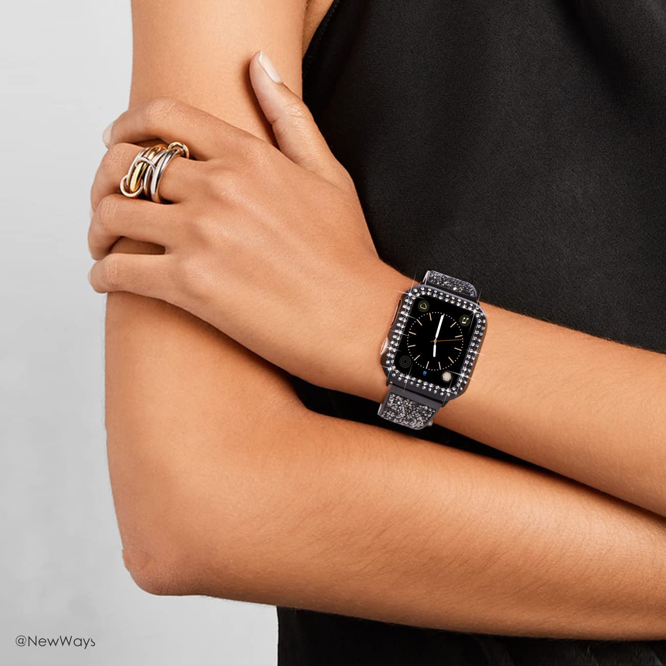 NewWays NewWays 2-Pack Bling Apple Watch Cases 38mm - Stylish Protective Bumper for Series 1/2/3 (Black/Clear) - View 6 of 7