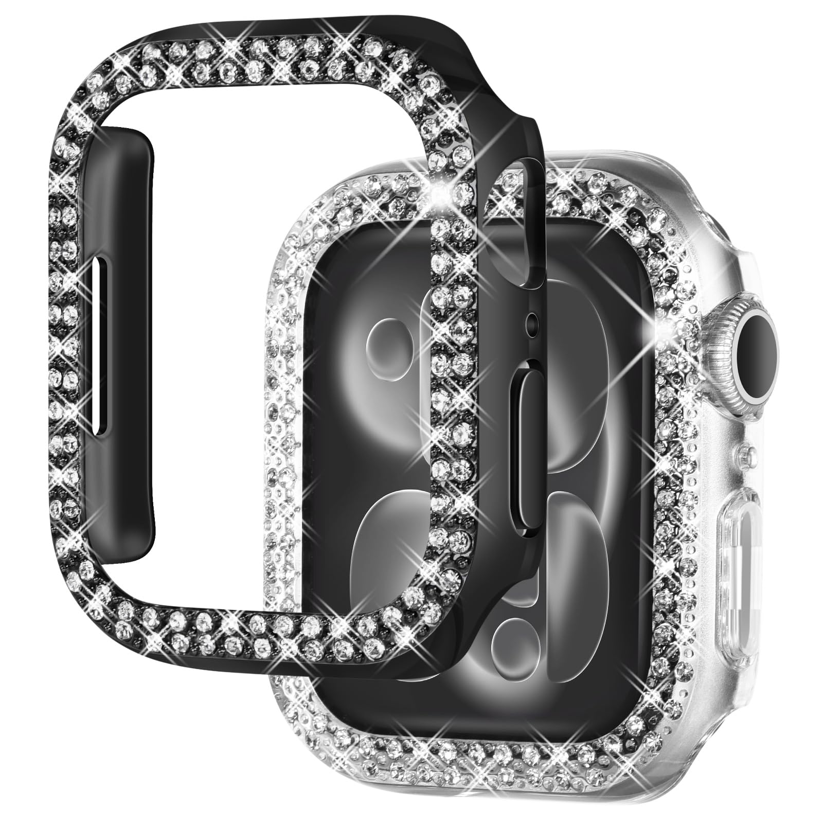 NewWays NewWays 2-Pack Bling Apple Watch Cases 38mm - Stylish Protective Bumper for Series 1/2/3 (Black/Clear)