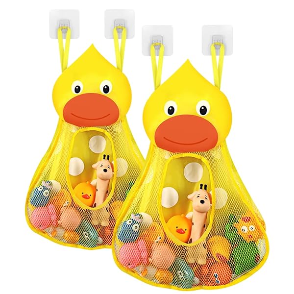 Linkidea Linkidea Bath Toy Organizer - Duck Design Net Storage Holder with Adhesive Hooks (2pcs) for Tidy Bathtubs