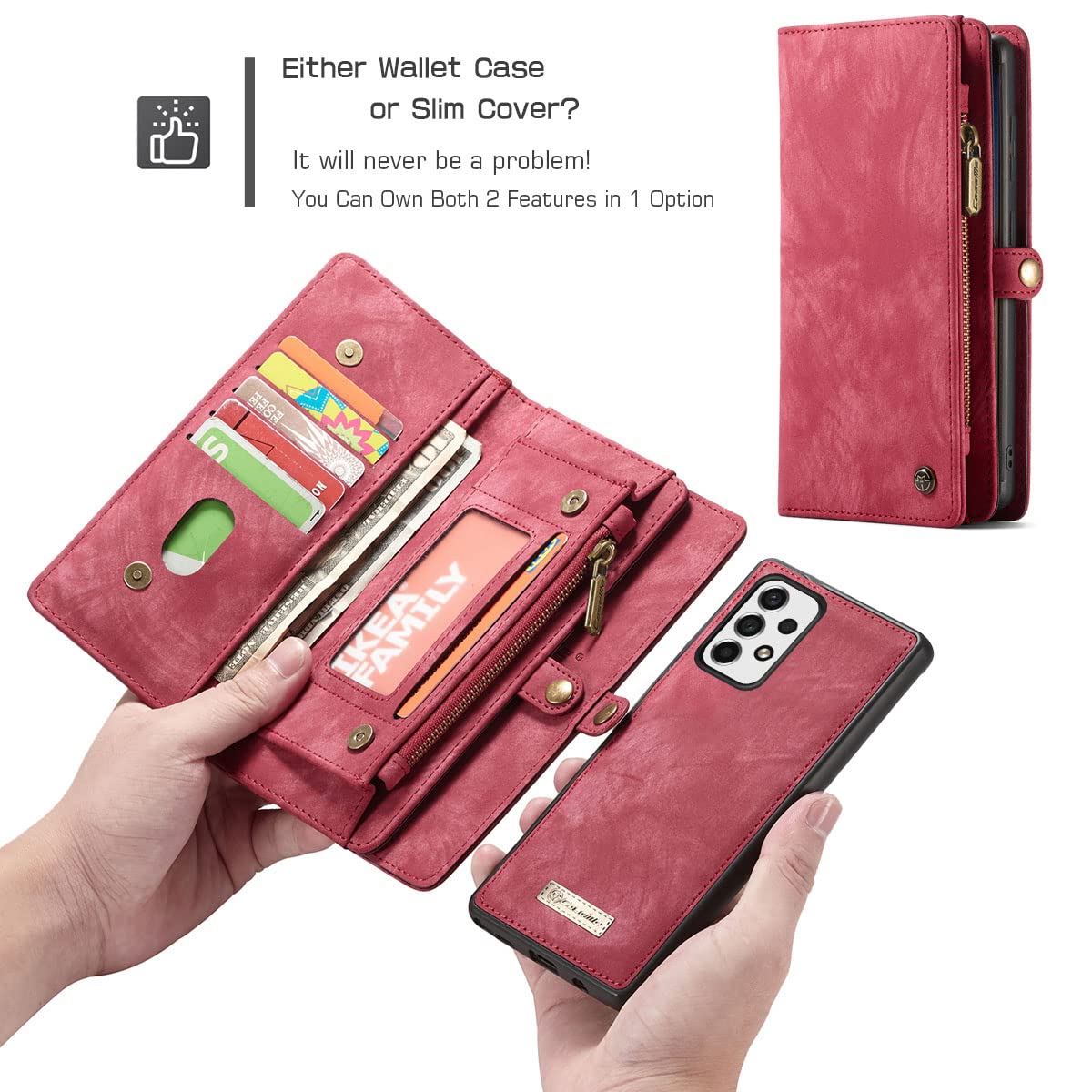 Simicoo Simicoo Samsung Galaxy S24 Plus Wallet Leather Case Detachable Magnetic Zipper Flip with 11 Card Slots and Wrist Strap in Brown - View 4 of 7