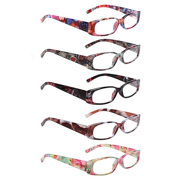 SIGVAN 5 Pack Spring Hinge Reading Glasses Rectangular Fashion Quality Readers for Men and Women 2.50 Strength
