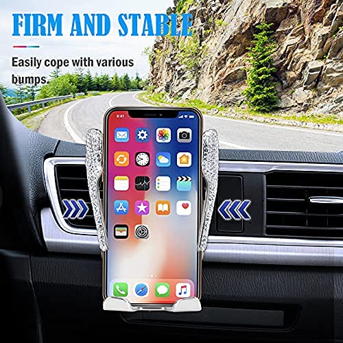 eing Bling Car Phone Mount and Wireless USB Charger Automatic Clamping Holder Compatible with iPhone Xs Max XR X 8 Silver - View 4 of 7