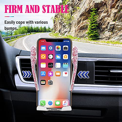 eing Bling Car Phone Mount Wireless USB Charger Dashboard Cup Holder Automatic Clamping Fast Charger for iPhone Xs Max XR X 8 Pink - View 5 of 8