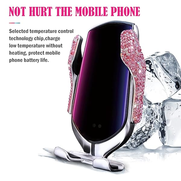 eing Bling Car Phone Mount Wireless USB Charger Dashboard Cup Holder Automatic Clamping Fast Charger for iPhone Xs Max XR X 8 Pink - View 6 of 8