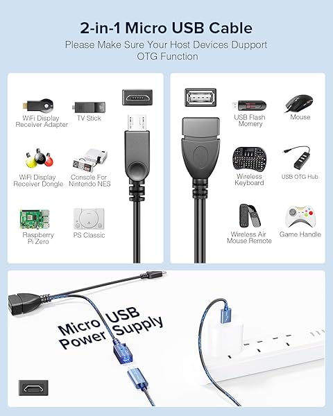 ANDTOBO ANDTOBO 2-in-1 Micro USB OTG Cable & Power Adapter for Fire Stick 4K & PlayStation Classic - 2 Pack - View 7 of 10