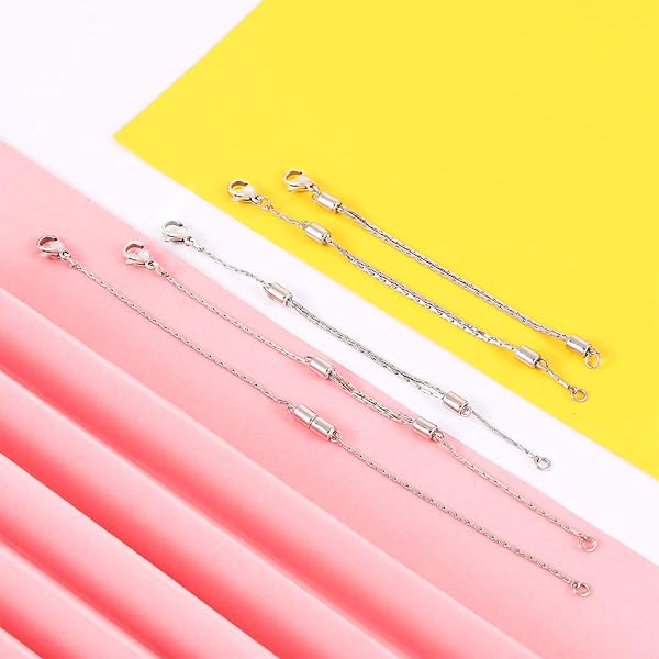 Hicarer Adjustable Stainless Steel Necklace Extender Chain with Lobster Clasp for Jewelry Making Set of 5 Silver Chains - View 4 of 7