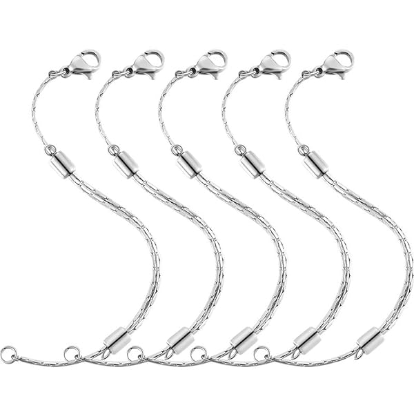 Hicarer Adjustable Stainless Steel Necklace Extender Chain with Lobster Clasp for Jewelry Making Set of 5 Silver Chains