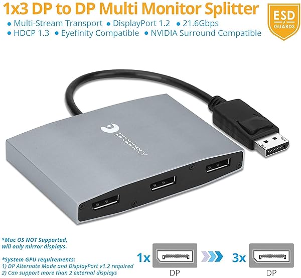 gofanco gofanco Prophecy 1x3 DisplayPort Adapter - Triple DisplayPort MST Hub for 4K @30Hz on Windows PCs - View 3 of 10