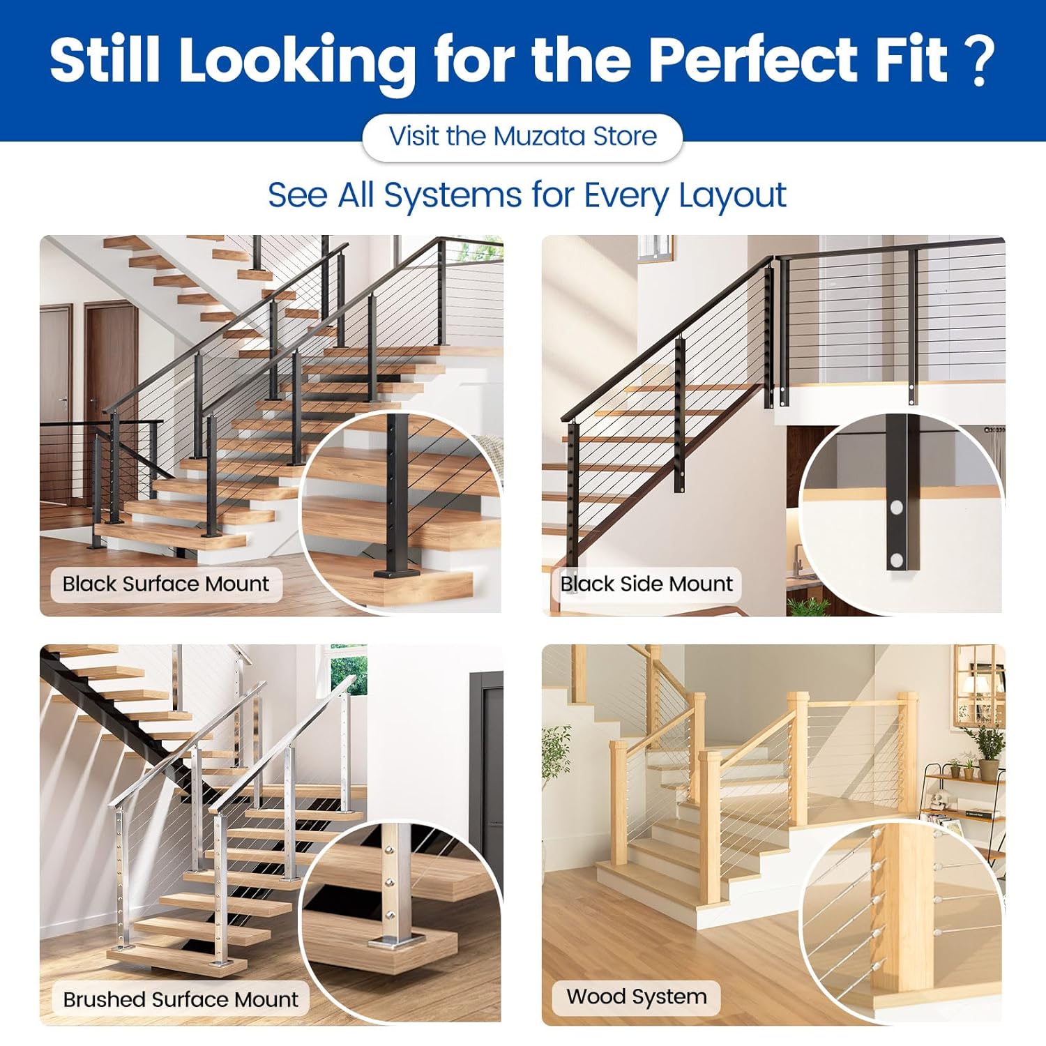 Muzata "Buy Muzata 36" Cable Railing Post Kit - Brushed T304 Stainless Steel for Indoor/Outdoor Use | Easy Install Guide Included" - View 7 of 7