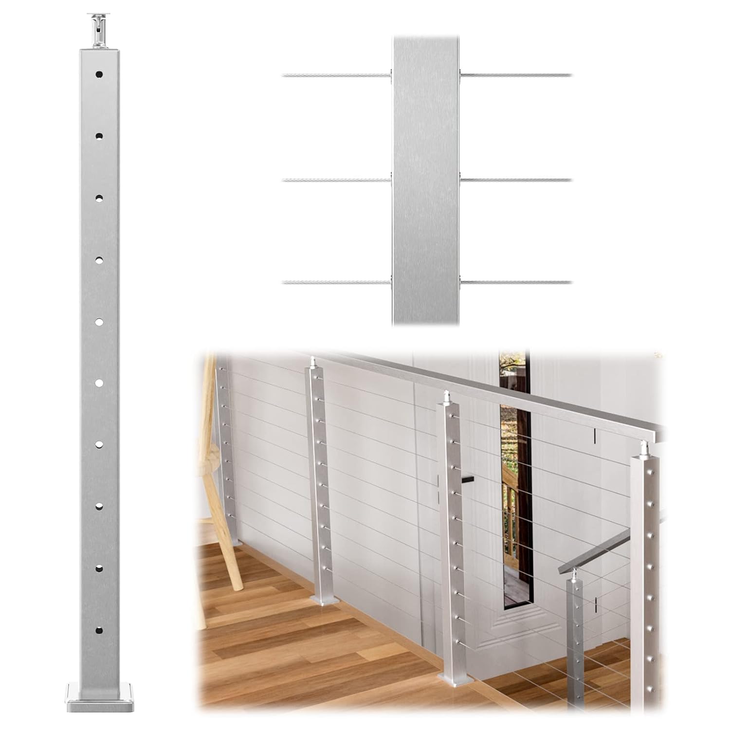 Muzata "Buy Muzata 36" Cable Railing Post Kit - Brushed T304 Stainless Steel for Indoor/Outdoor Use | Easy Install Guide Included"