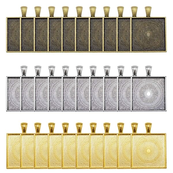 WAY DENG 30 Pack Alloy Metal Blanks - Bronze, Gold & Silver 25mm Square Base Settings for DIY Jewelry Making & Crafts