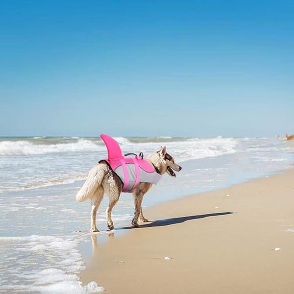 Queenmore Queenmore Dog Life Jacket Shark Safety Vest Adjustable High Buoyancy Durable Rescue Handle for Small Medium Large Dogs Pink X-Large - View 7 of 7