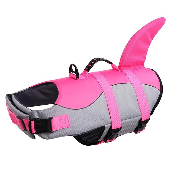 Queenmore Queenmore Dog Life Jacket Shark Safety Vest Adjustable High Buoyancy Durable Rescue Handle for Small Medium Large Dogs Pink X-Large