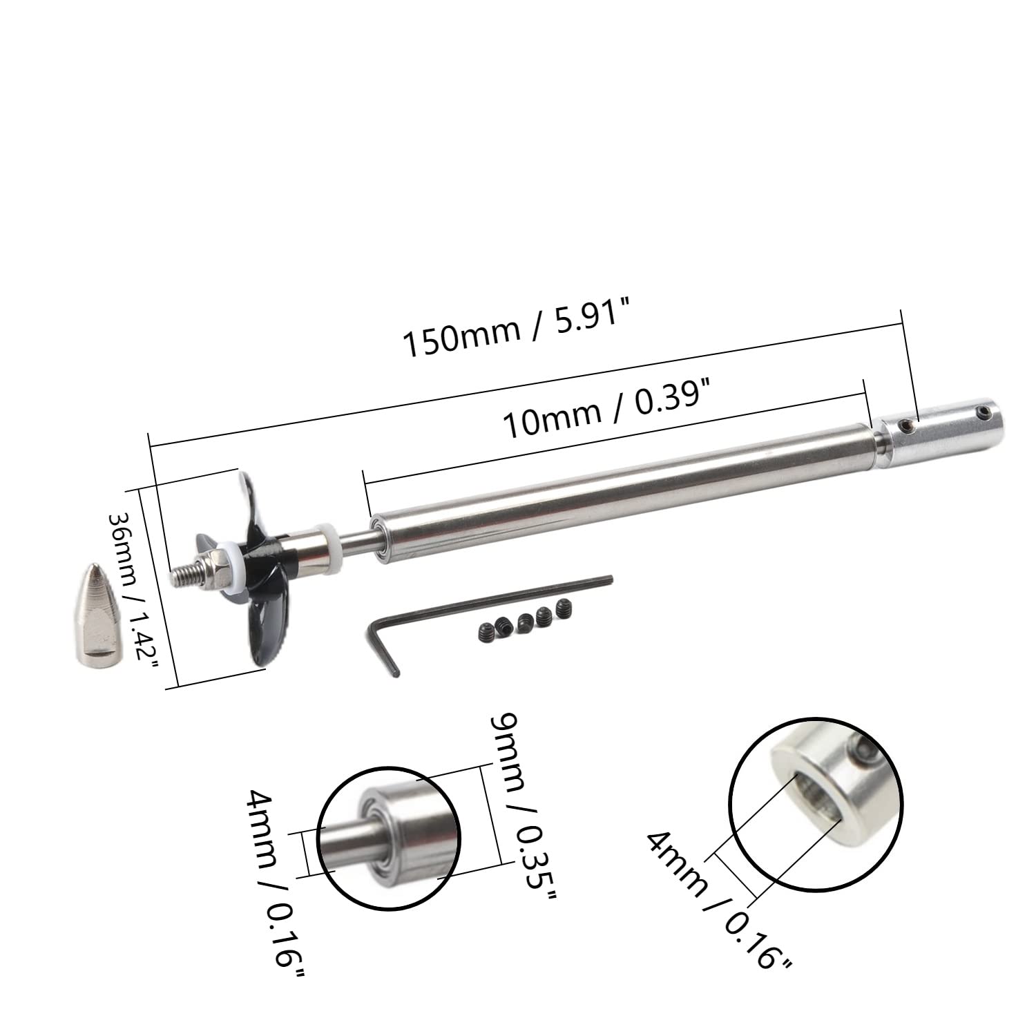 Fielect Fielect Drive Shaft with Propeller and Universal Joint for RC Boat 150mm Shaft 100mm Sleeve 36mm Propeller Compatible with 4mm Motor Shaft - View 2 of 7