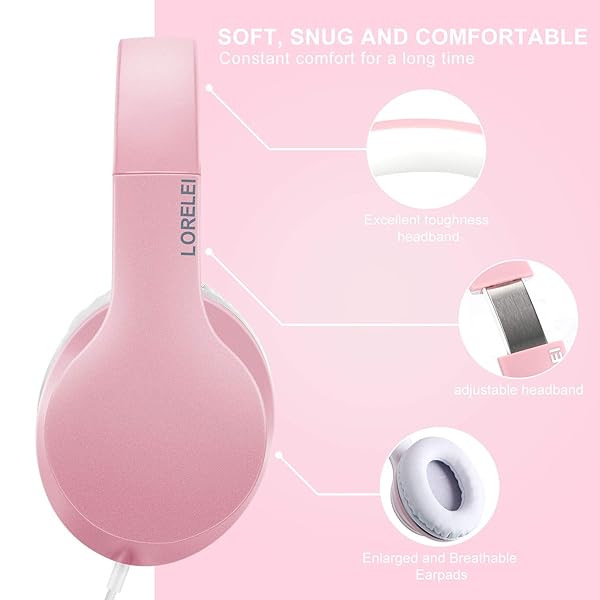 LORELEI LORELEI X6 Lightweight Foldable Over-Ear Headphones with Microphone Portable Stereo Bass for Smartphone Tablet MP3 Pearl Pink - View 2 of 6