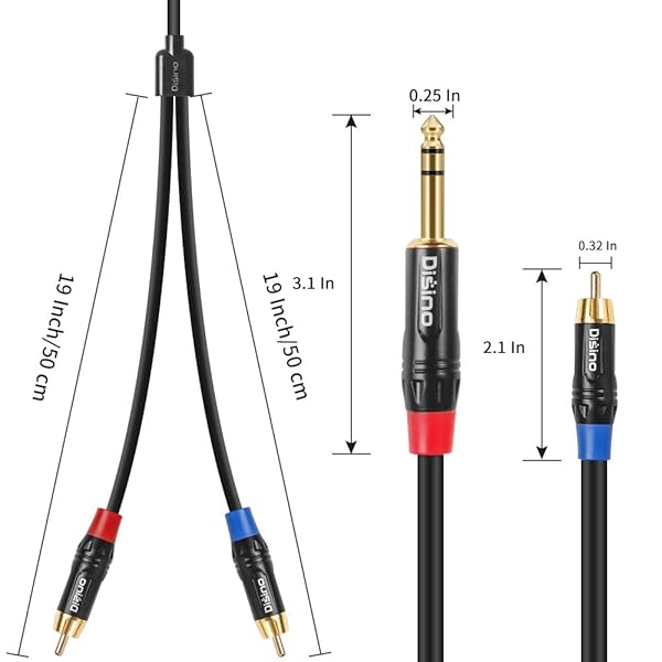 Disino Disino RCA to 1/4 Insert Cable 6.35mm TRS Male to Dual RCA Audio Y Splitter 6.6 FT 2Meters - View 3 of 7