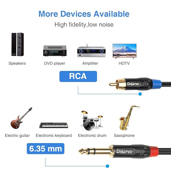 Disino Disino RCA to 1/4 Insert Cable 6.35mm TRS Male to Dual RCA Audio Y Splitter 6.6 FT 2Meters - View 4 of 7