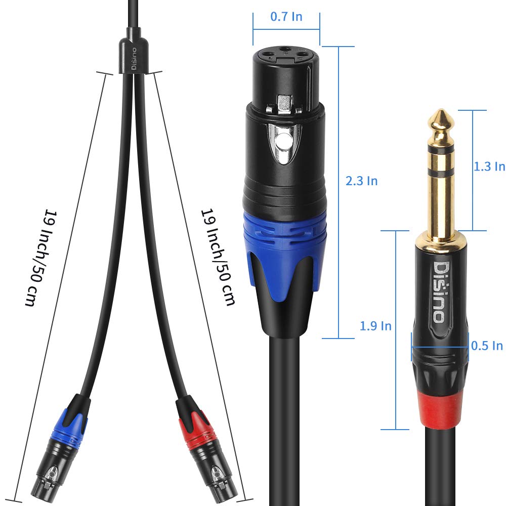 Disino Disino Dual XLR to 1/4 Inch TRS Stereo Male Y-Splitter Cable 6.6 Feet Unbalanced 2-XLR Female to Quarter Inch Adapter Patch Cord - View 3 of 7