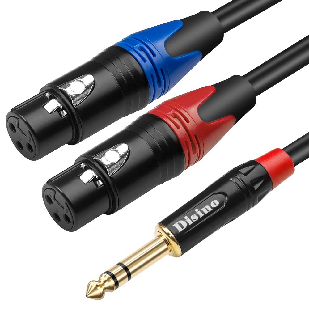 Disino Disino Dual XLR to 1/4 Inch TRS Stereo Male Y-Splitter Cable 6.6 Feet Unbalanced 2-XLR Female to Quarter Inch Adapter Patch Cord