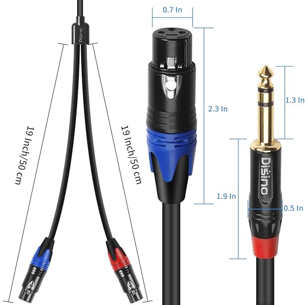Disino Disino Dual Female XLR to 1/4 Inch TRS Stereo Male Y-Splitter Cable 3.3 Feet Unbalanced Adapter Patch Cord - View 3 of 7