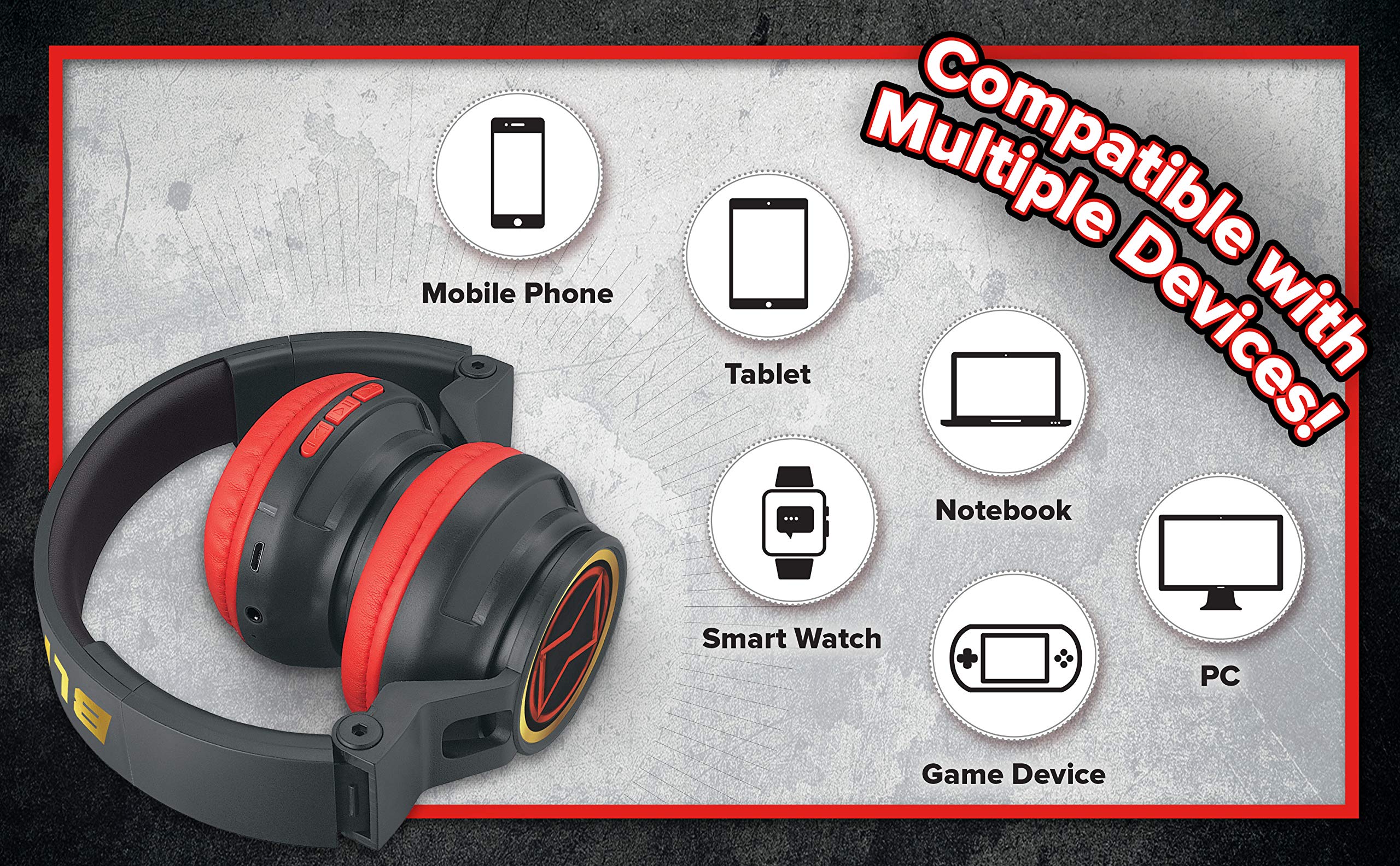 eKids eKids Black Widow Kids Bluetooth Headphones: Wireless, Foldable, Volume Reduced with Microphone for School & Travel - View 4 of 8