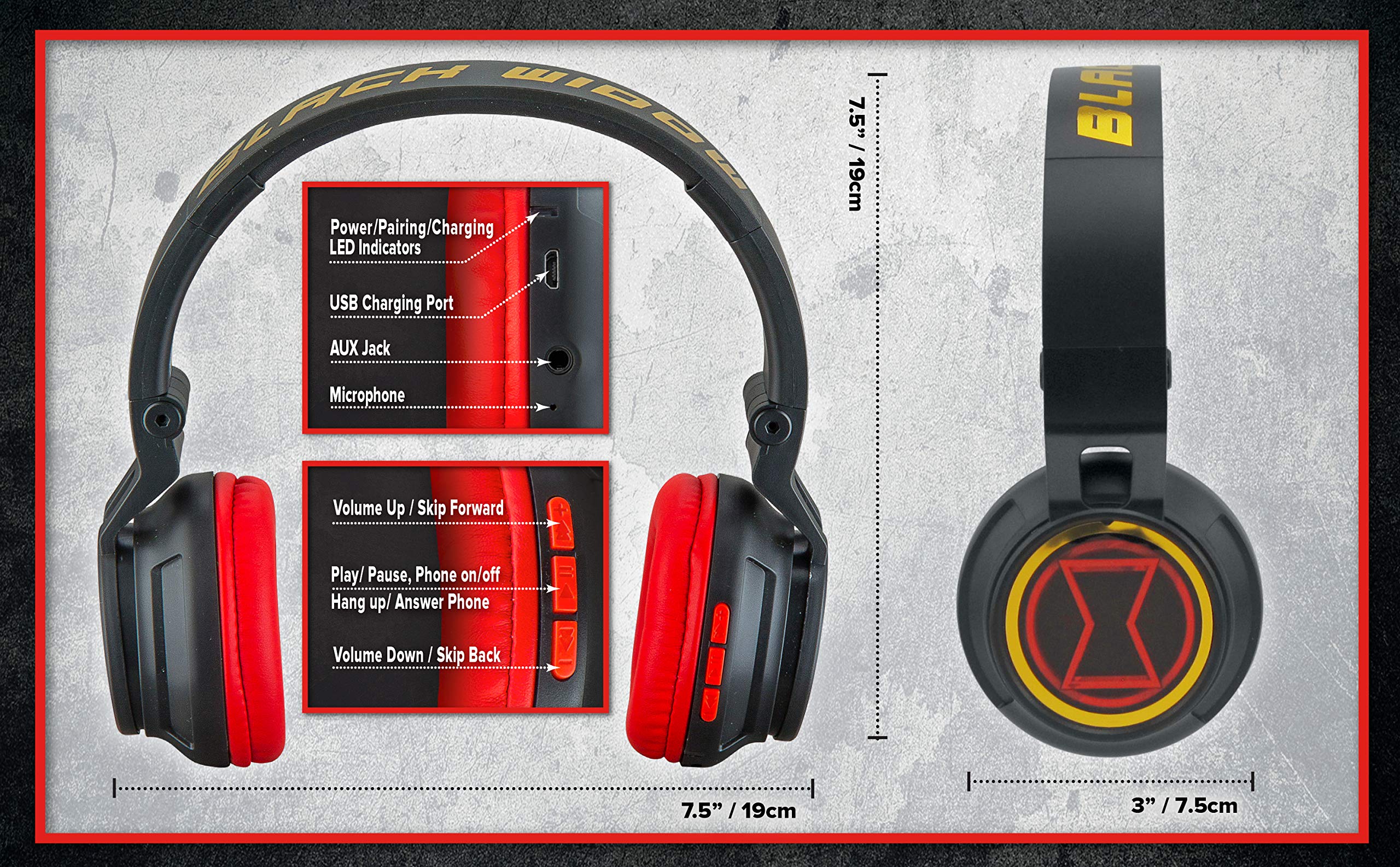 eKids eKids Black Widow Kids Bluetooth Headphones: Wireless, Foldable, Volume Reduced with Microphone for School & Travel - View 6 of 8