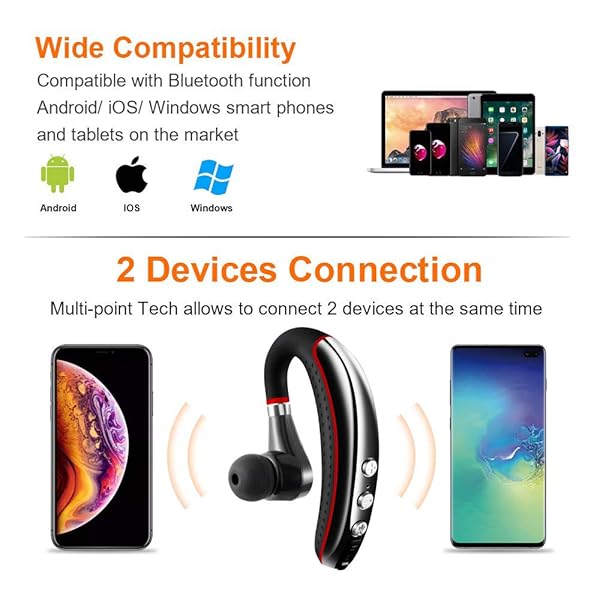 OPINAY OPINAY Bluetooth Headset Wireless V5.0 Lightweight Sweatproof Earpiece with Mic for Cell Phones Office Workout Driving Red - View 5 of 8