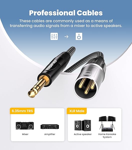 Tisino tisino 1/4&amp;quot; to XLR Cable, 6.35mm TRS to XLR Male Nylon Braid Quarter inch TRS to XLR Male Balanced Interconnect Microphone Cord Patch Cable - 15ft - View 3 of 8