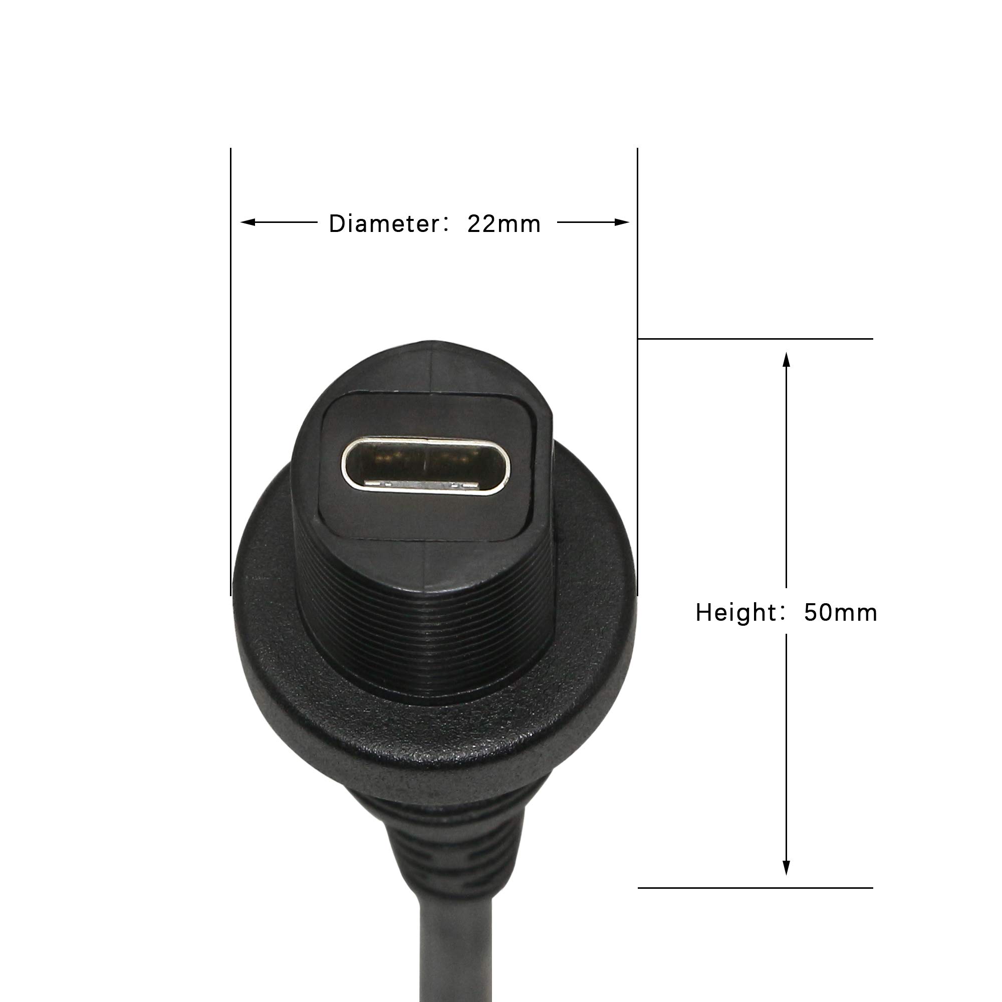 CERRXIAN CERRXIAN 30cm Gold Plated USB Type C 3.1 Mount Extension Cable for Car Boat Motorcycle Truck Dashboard - View 5 of 6