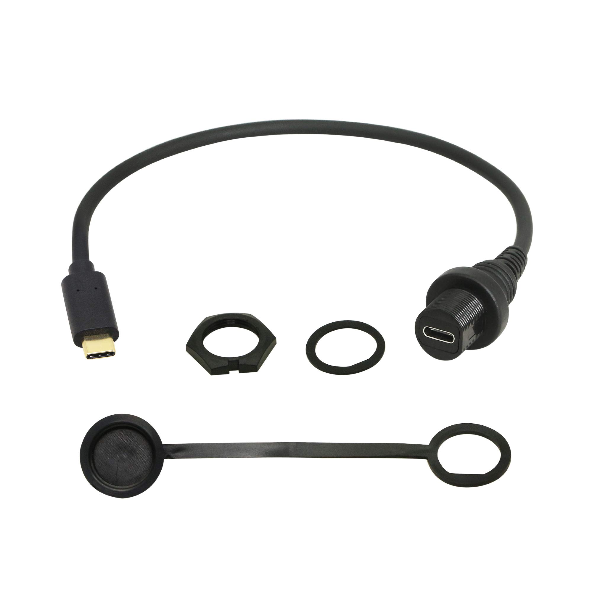 CERRXIAN 30cm Gold Plated USB Type C 3.1 Mount Extension Cable for Car Boat Motorcycle Truck Dashboard