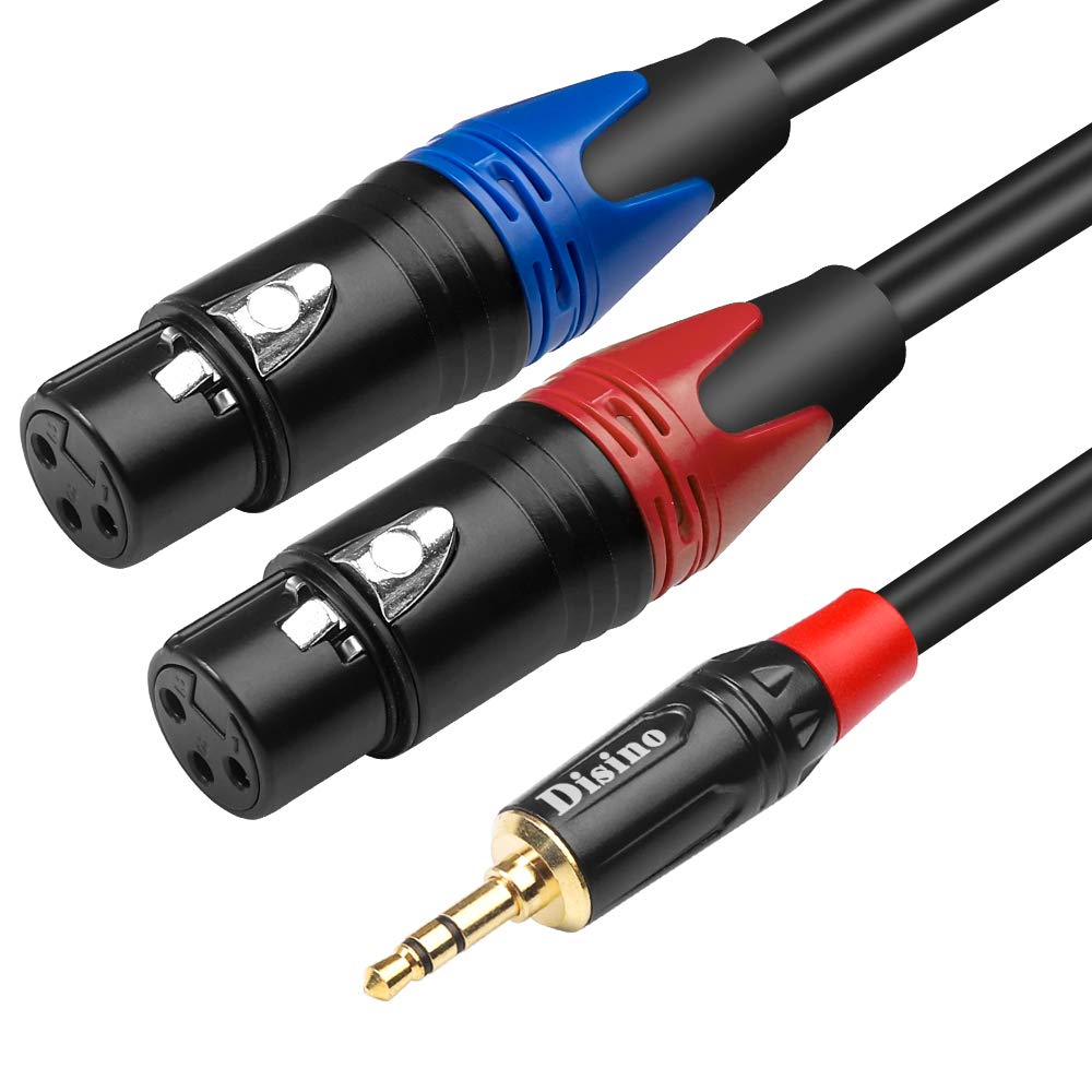 Disino Disino Dual Female XLR to 3.5mm Y-Splitter Cable 10 Feet Unbalanced XLR Female to Mini Jack TRS Stereo Aux Interconnect Audio Mic Cord