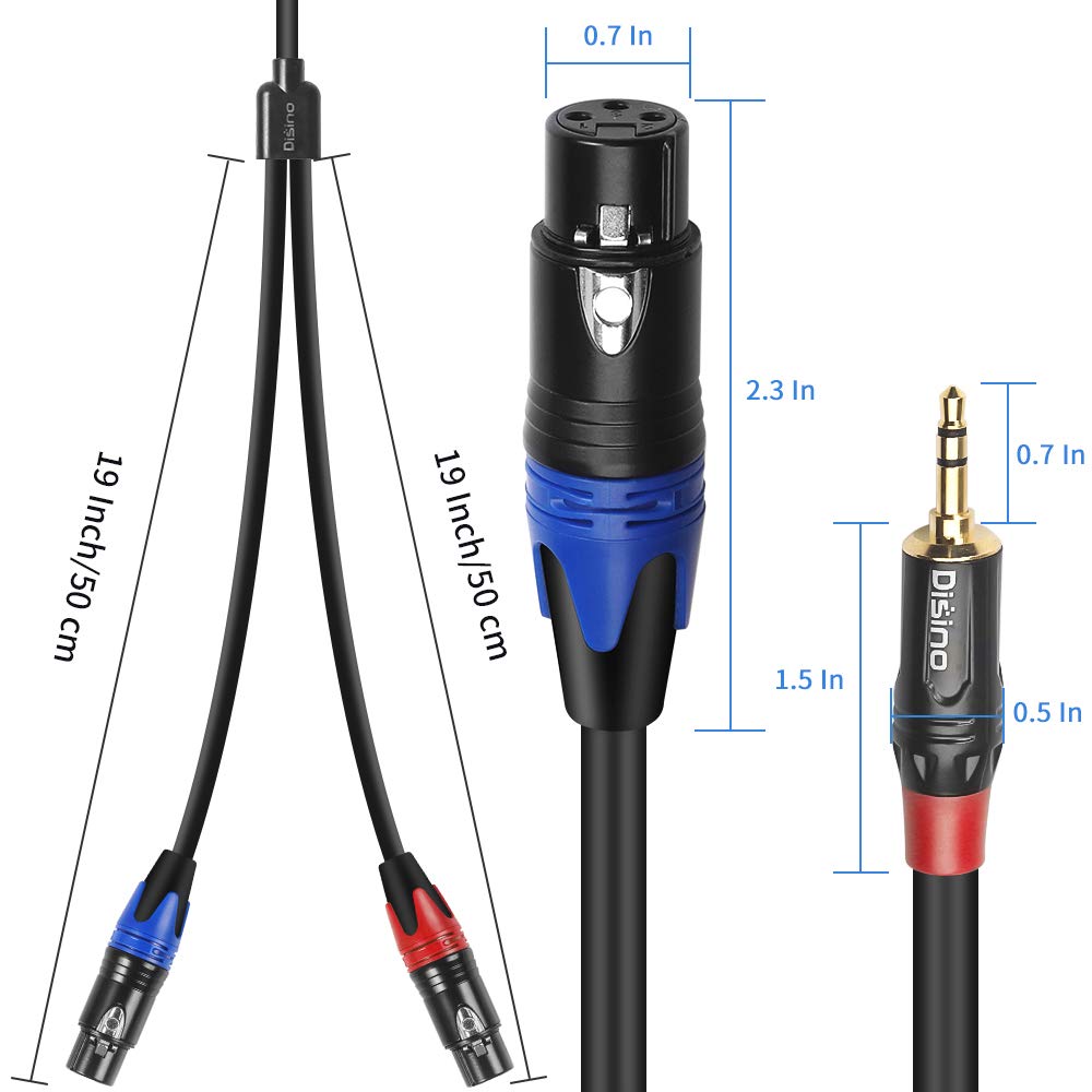 Disino Disino Dual Female XLR to 3.5mm Y-Splitter Cable 3.3 Feet Unbalanced XLR Female to Mini Jack TRS Stereo Aux Audio Mic Patch Cord - View 3 of 7