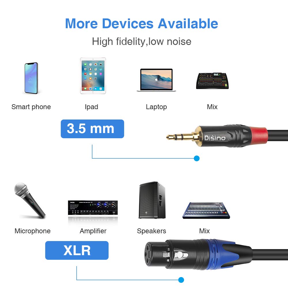 Disino Disino Dual Female XLR to 3.5mm Y-Splitter Cable 3.3 Feet Unbalanced XLR Female to Mini Jack TRS Stereo Aux Audio Mic Patch Cord - View 4 of 7