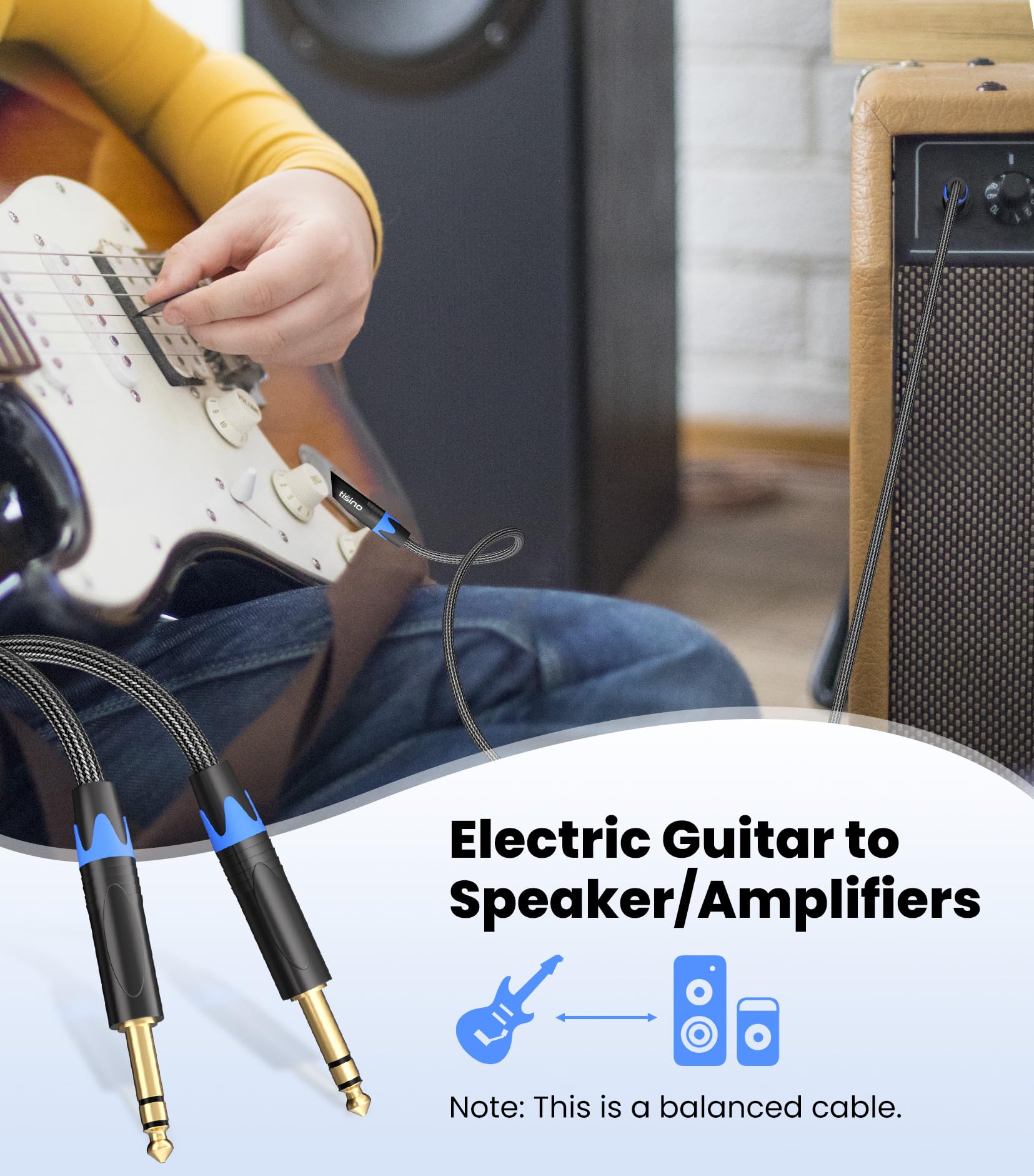 Tisino Tisino 1/4 Inch TRS Cable 6 FT Male to Male Balanced Stereo Audio Cable with Nylon Braid - View 5 of 8