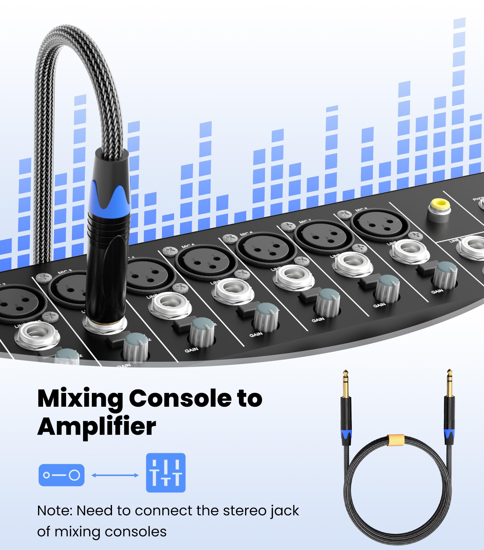 Tisino Tisino 1/4 Inch TRS Cable 6 FT Male to Male Balanced Stereo Audio Cable with Nylon Braid - View 6 of 8