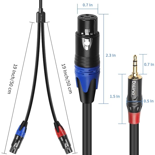 Disino Disino Dual Female XLR to 3.5mm Y-Splitter Cable 6.6 Feet Unbalanced XLR Female to Mini Jack TRS Stereo Aux Audio Mic Patch Cord - View 3 of 7