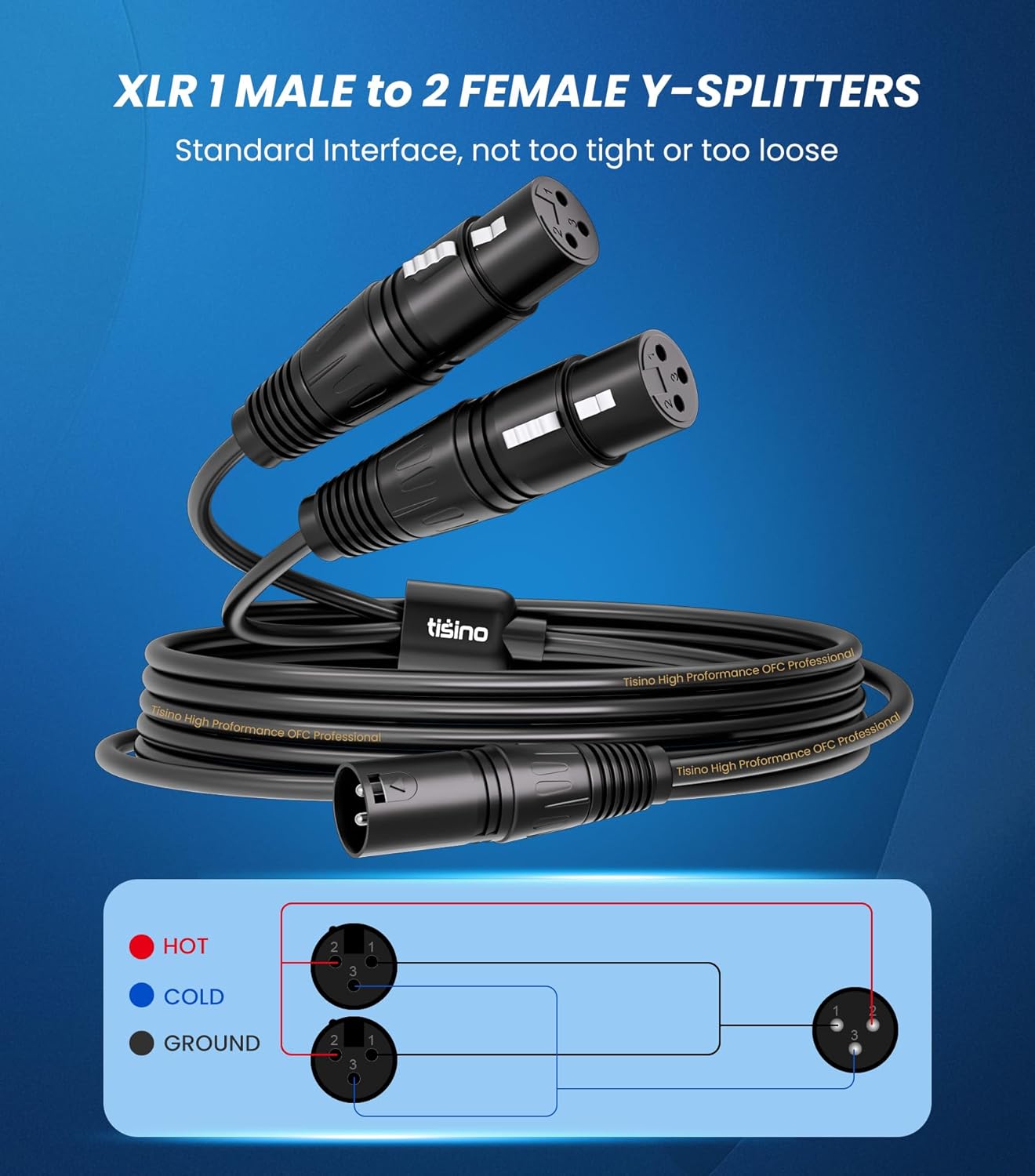 Tisino Tisino XLR Y-Splitter Cable 10 Feet Dual Female to Male Mic Combiner Balanced Adaptor Patch Cable - View 4 of 8