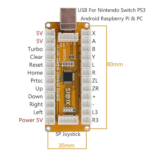 SJ@JX SJ JX Arcade Game USB Encoder Zero Delay 2 Player Gamepad Joystick Controller for Nintendo Switch PC PS3 Raspberry Pi MAME - View 4 of 5