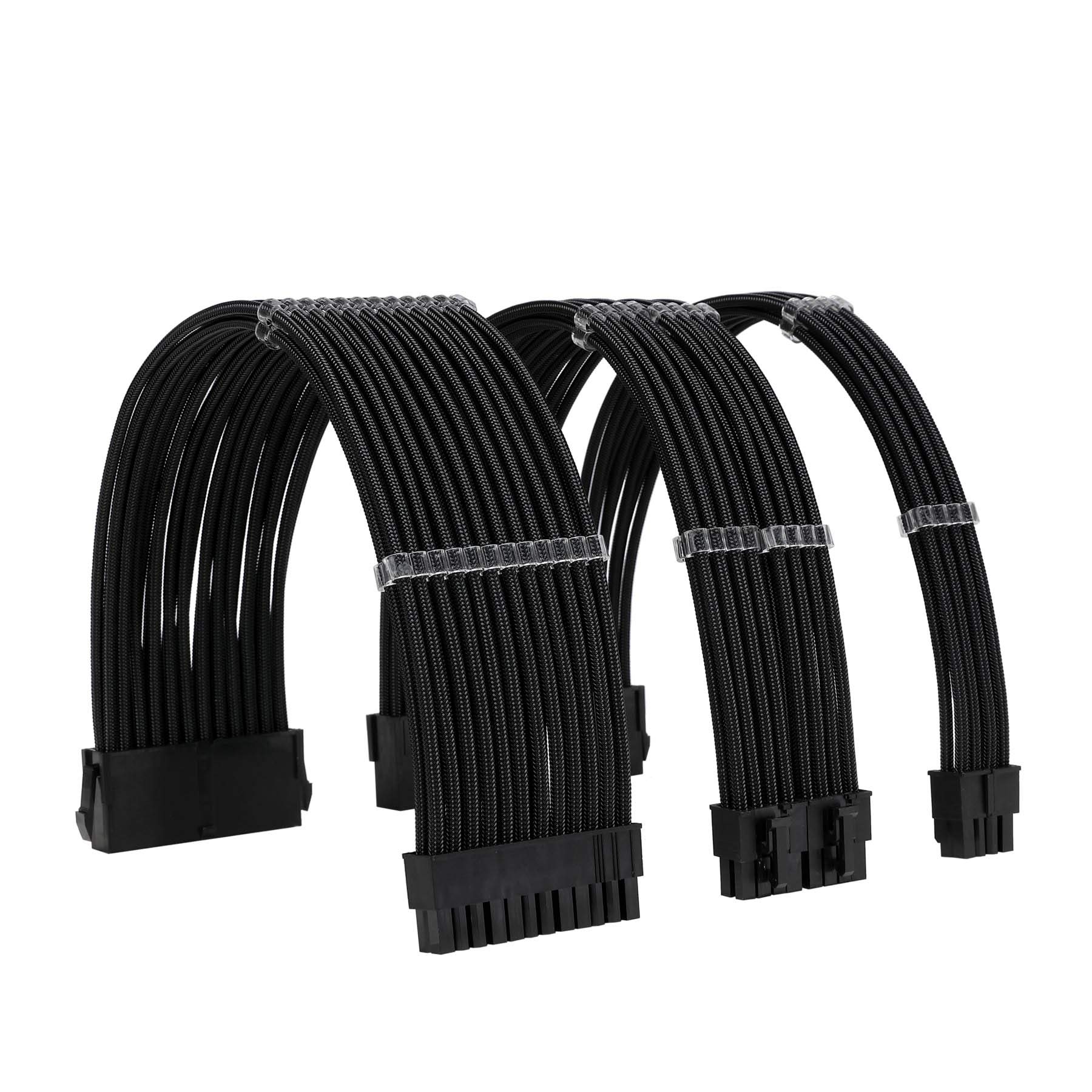 Formulamod Formulamod 18AWG Sleeve Extension Cable Kit for ATX 24P, EPS 8-P, PCI-E 8-P - PSU to Motherboard/GPU (Black)