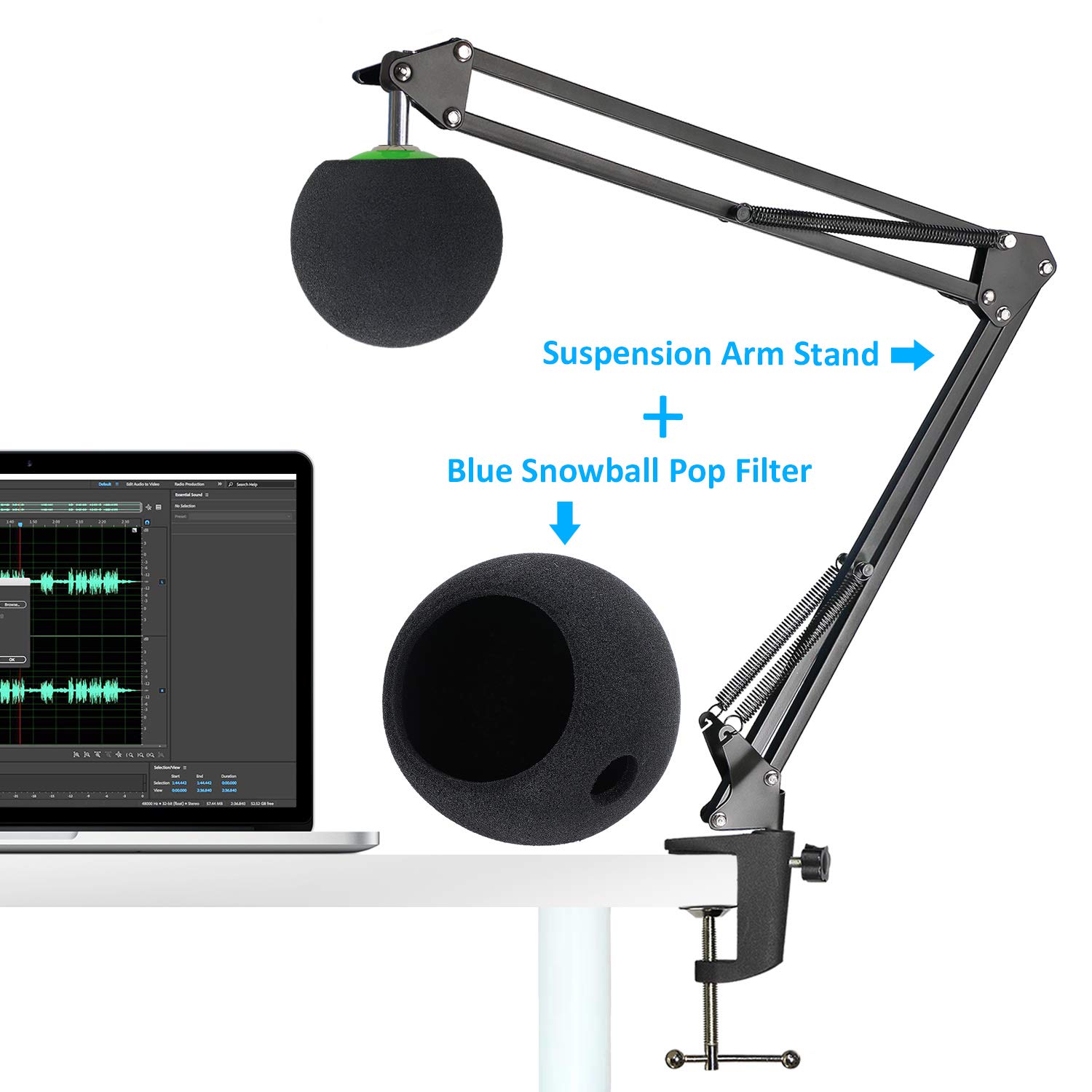 SUNMON Mic Stand with Foam Windscreen & Pop Filter for Blue Snowball - SUNMON Suspension Boom Arm for iCE USB Microphones - View 2 of 6