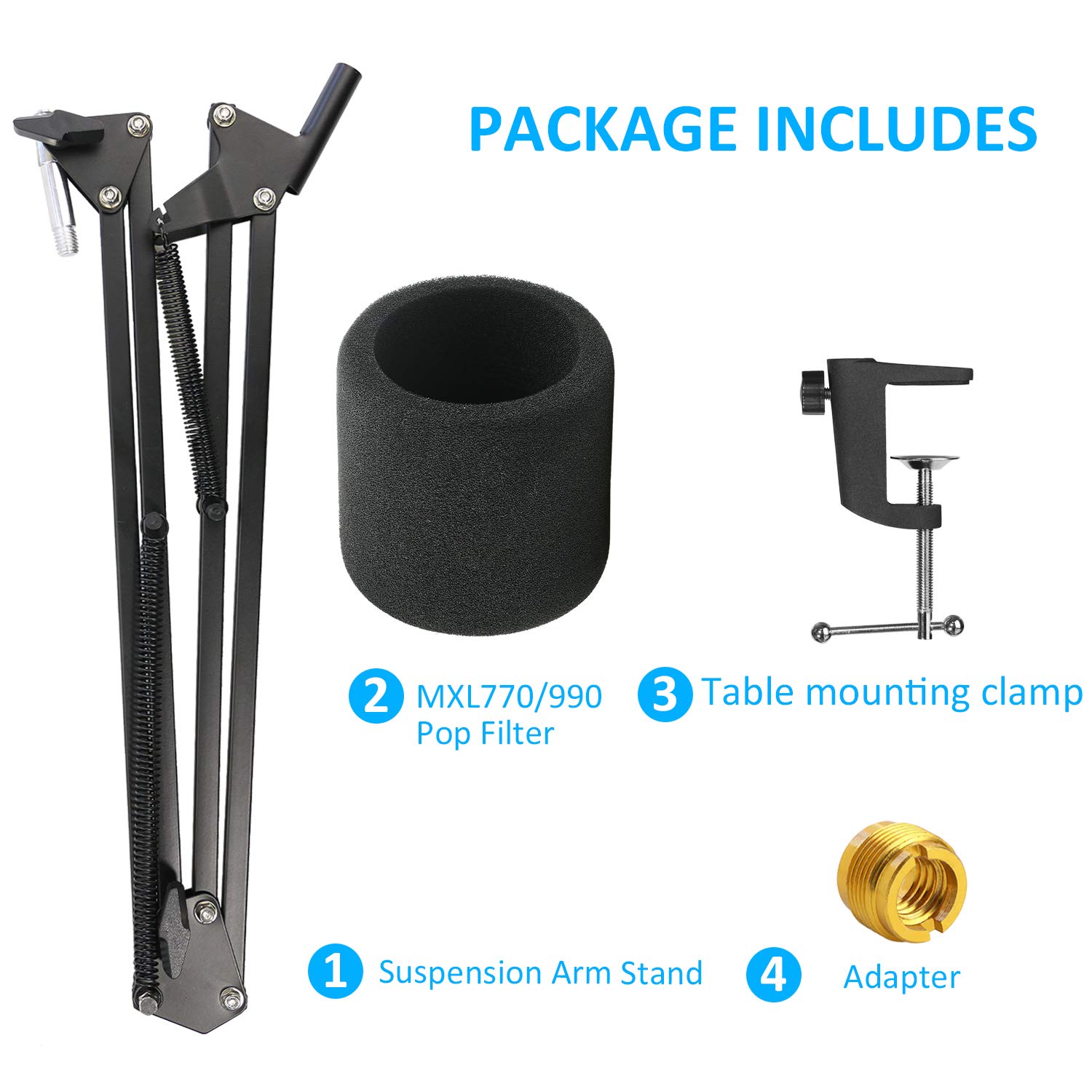 YOUSHARES MXL 770 990 Microphone Stand with Pop Filter and Boom Arm for MXL Mics by YOUSHARES - View 2 of 7