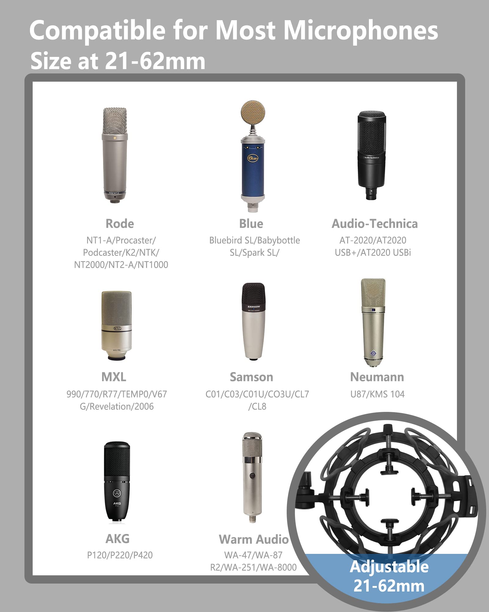 SUUNTOK SUUNTOK Microphone Shock Mount with Pop Filter Universal Anti-Vibration Mic Holder Compatible with AT2020 MXL 990 Rode NT1-A Neumann 103 Red - View 2 of 6