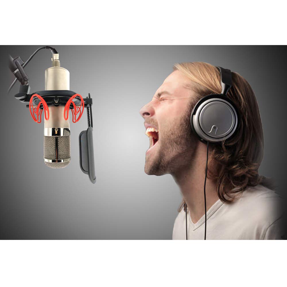 SUUNTOK SUUNTOK Microphone Shock Mount with Pop Filter Universal Anti-Vibration Mic Holder Compatible with AT2020 MXL 990 Rode NT1-A Neumann 103 Red - View 5 of 6