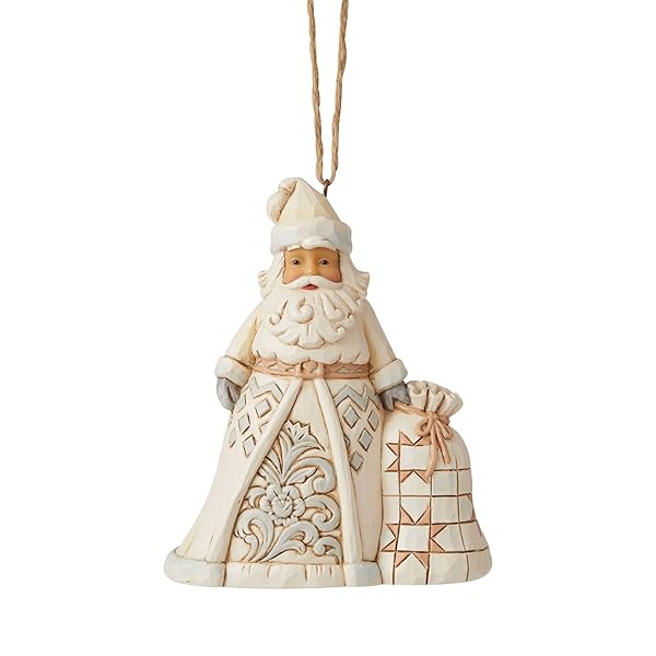 Enesco "Enesco Jim Shore White Woodland Santa Ornament - 4.5" Hanging Decor with Toy Bag - Cream & Brown"