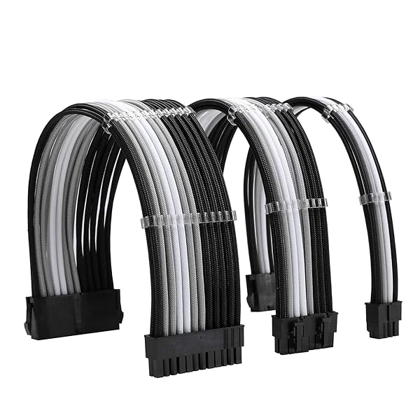 Formulamod Formulamod Sleeve Extension Power Supply Cable Kit 18AWG ATX 24P EPS 8P PCI-E8P Combs for PSU to Motherboard GPU Black Silver White