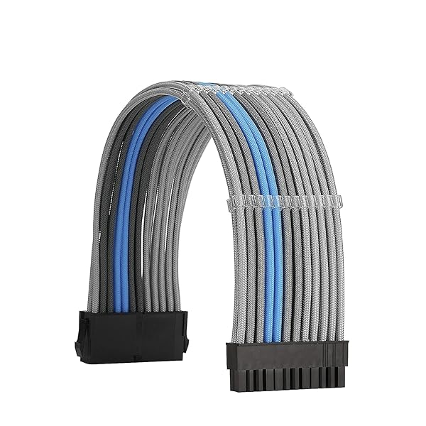 Formulamod Formulamod Sleeve Extension Power Supply Cable Kit 18AWG ATX 24P EPS 8P PCI-E8P Combs for PSU to Motherboard GPU Silver Grey Sky Blue - View 3 of 6