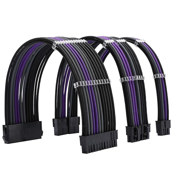 Formulamod Formulamod Sleeve Extension Power Supply Cable Kit 18AWG ATX 24P EPS 8P PCI-E8P Combs for PSU to Motherboard GPU Black Grey Purple