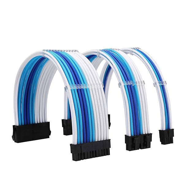 Formulamod Formulamod Sleeve Extension Power Supply Cable Kit 18AWG ATX 24P EPS 8P PCI-E8P Combs for PSU to Motherboard GPU White Sky Blue Deep Blue